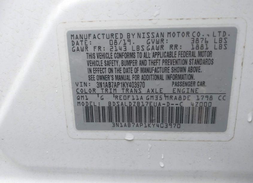 Photo 9 of 2019 Nissan Sentra SV (VIN 3N1AB7AP1KY403970)