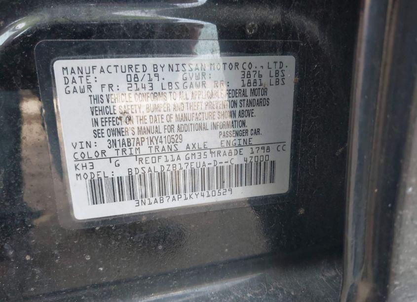 Photo 9 of 2019 Nissan Sentra SV (VIN 3N1AB7AP1KY410529)