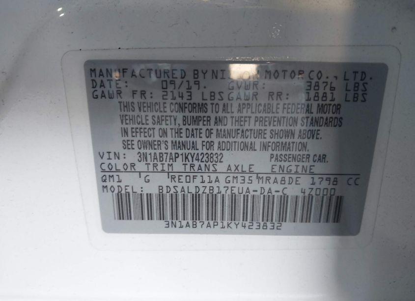 Photo 9 of 2019 Nissan Sentra SV (VIN 3N1AB7AP1KY423832)