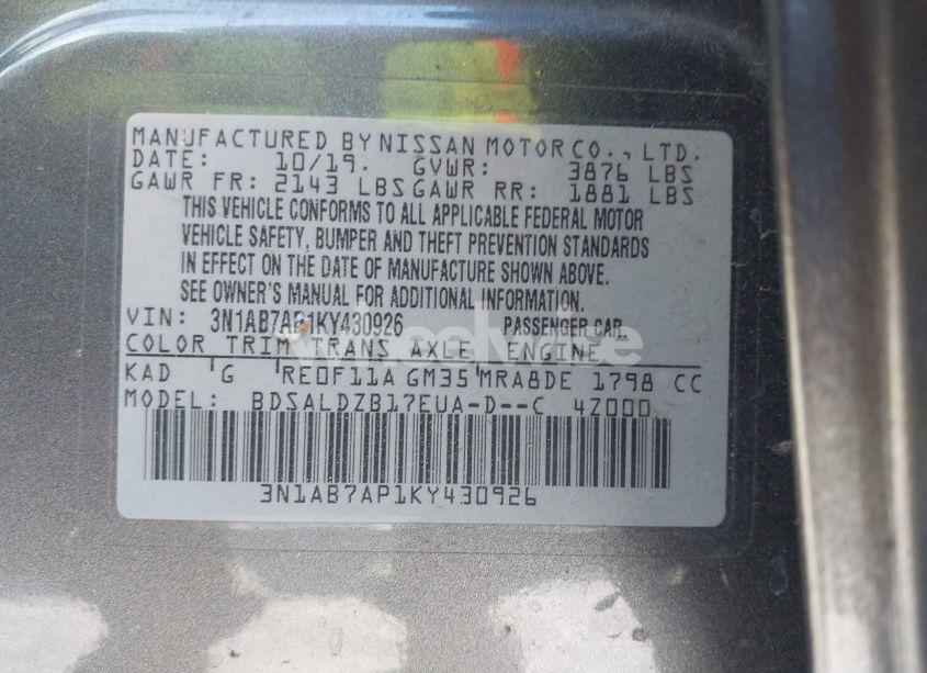 Photo 9 of 2019 Nissan Sentra SV (VIN 3N1AB7AP1KY430926)