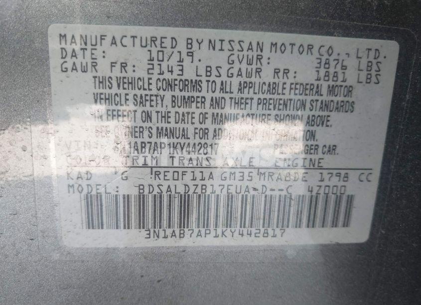 Photo 9 of 2019 Nissan Sentra SV (VIN 3N1AB7AP1KY442817)