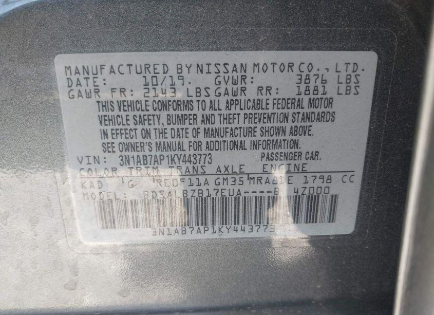 Photo 9 of 2019 Nissan Sentra S (VIN 3N1AB7AP1KY443773)