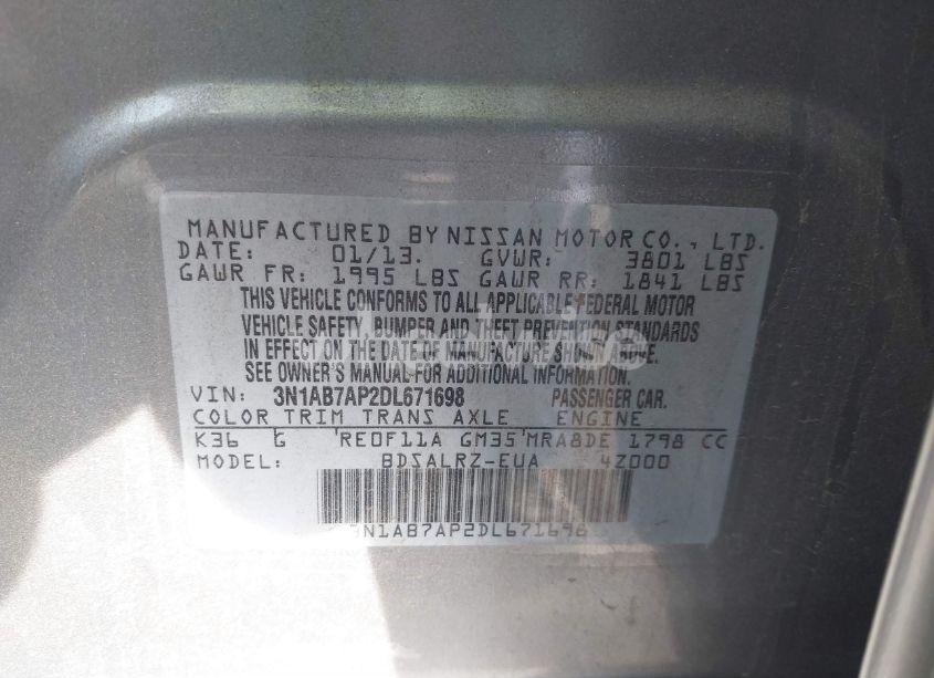 Photo 9 of 2013 Nissan Sentra SR (VIN 3N1AB7AP2DL671698)