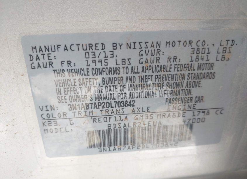 Photo 9 of 2013 Nissan Sentra SR (VIN 3N1AB7AP2DL703842)