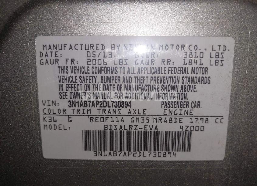 Photo 9 of 2013 Nissan Sentra SR (VIN 3N1AB7AP2DL730894)