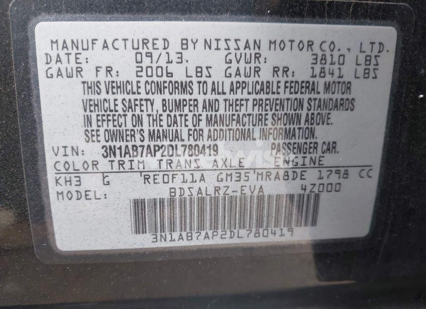 Photo 9 of 2013 Nissan Sentra SR (VIN 3N1AB7AP2DL780419)
