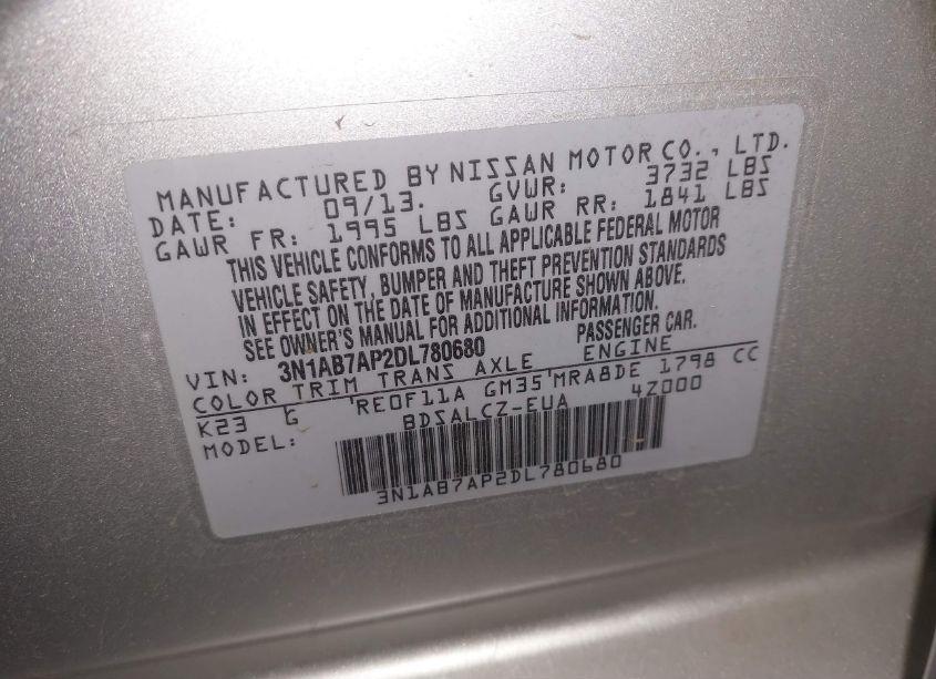 Photo 9 of 2013 Nissan Sentra S (VIN 3N1AB7AP2DL780680)