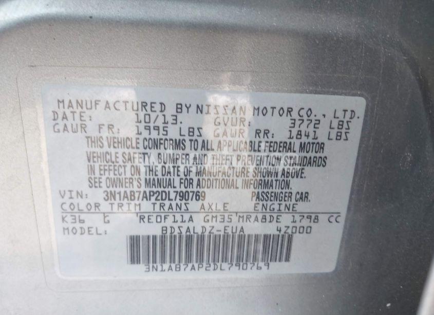 Photo 9 of 2013 Nissan Sentra SV (VIN 3N1AB7AP2DL790769)