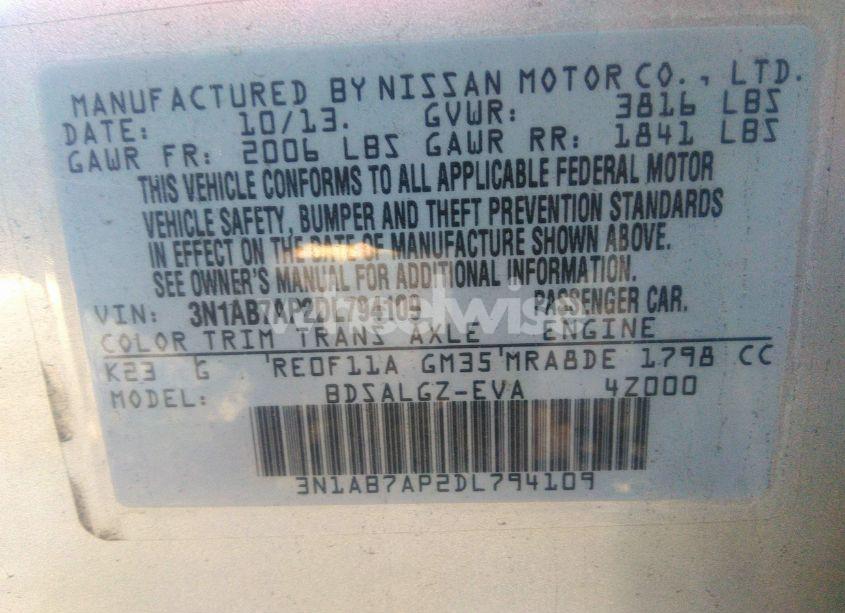 Photo 9 of 2013 Nissan Sentra SL (VIN 3N1AB7AP2DL794109)