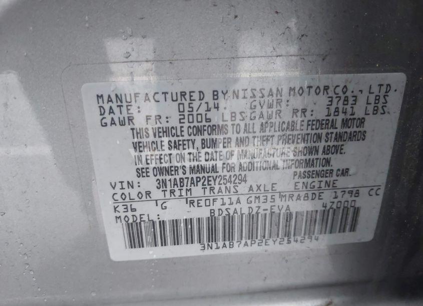 Photo 9 of 2014 Nissan Sentra FE+ S/FE+ SV/S/SL/SR/SV (VIN 3N1AB7AP2EY254294)