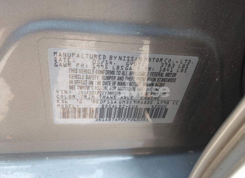 Photo 9 of 2014 Nissan Sentra FE+ S/FE+ SV/S/SL/SR/SV (VIN 3N1AB7AP2EY260385)