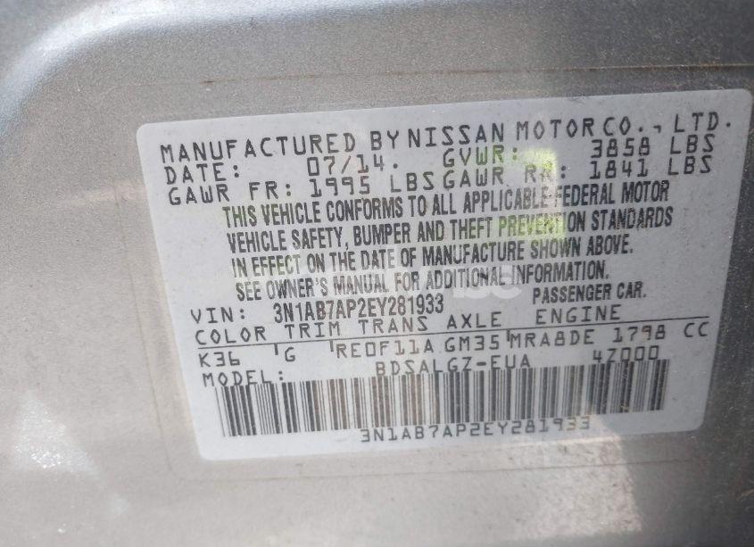 Photo 9 of 2014 Nissan Sentra SL (VIN 3N1AB7AP2EY281933)