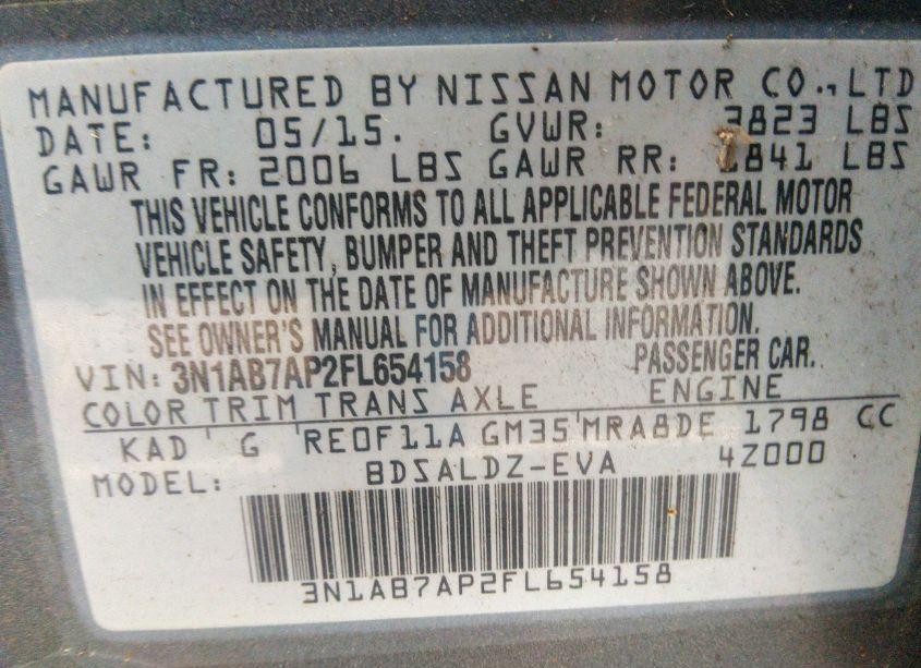 Photo 9 of 2015 Nissan Sentra FE+ S/S/SL/SR/SV (VIN 3N1AB7AP2FL654158)