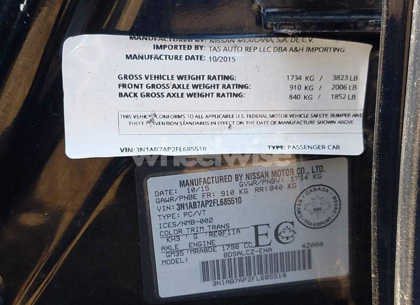 Photo 9 of 2015 Nissan Sentra FE+ S/S/SL/SR/SV (VIN 3N1AB7AP2FL685510)