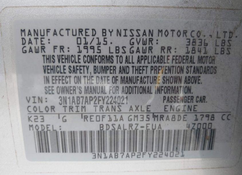 Photo 9 of 2015 Nissan Sentra SR (VIN 3N1AB7AP2FY224021)