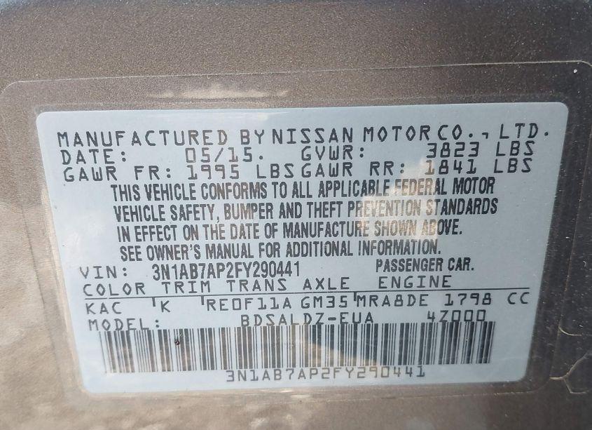 Photo 9 of 2015 Nissan Sentra SV (VIN 3N1AB7AP2FY290441)