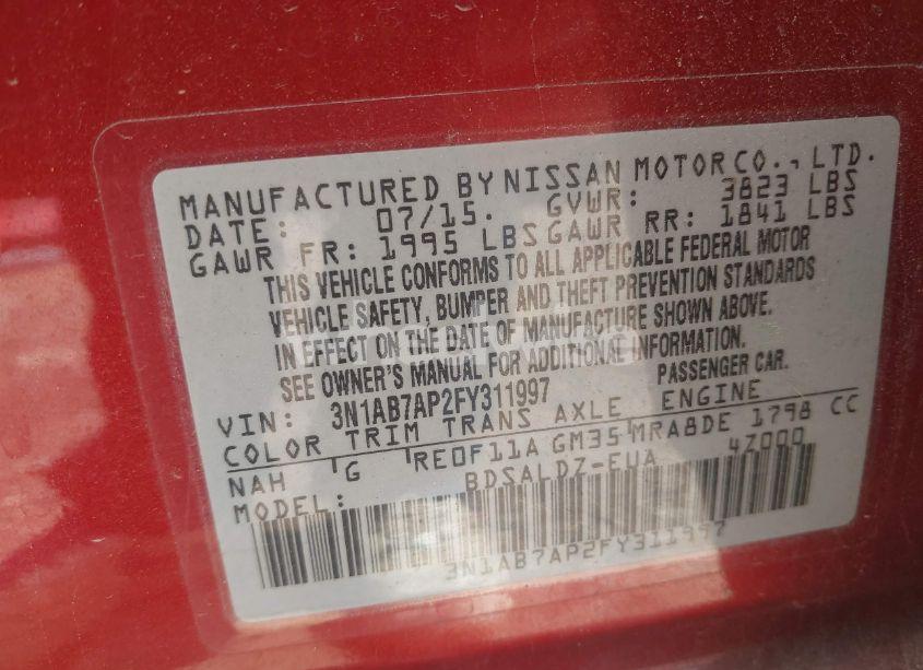 Photo 9 of 2015 Nissan Sentra SV (VIN 3N1AB7AP2FY311997)