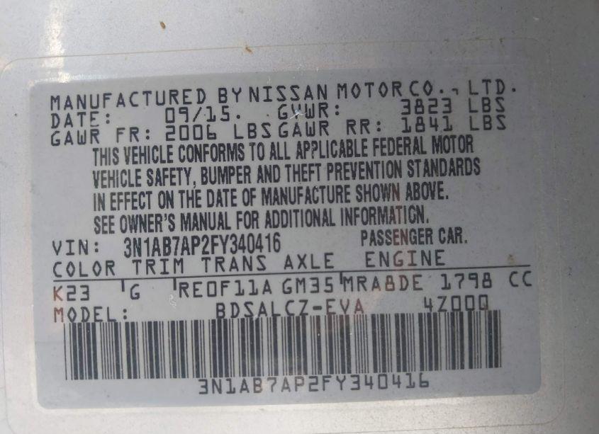 Photo 9 of 2015 Nissan Sentra S (VIN 3N1AB7AP2FY340416)