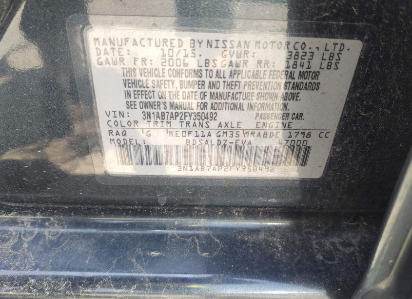 Photo 9 of 2015 Nissan Sentra SV (VIN 3N1AB7AP2FY350492)