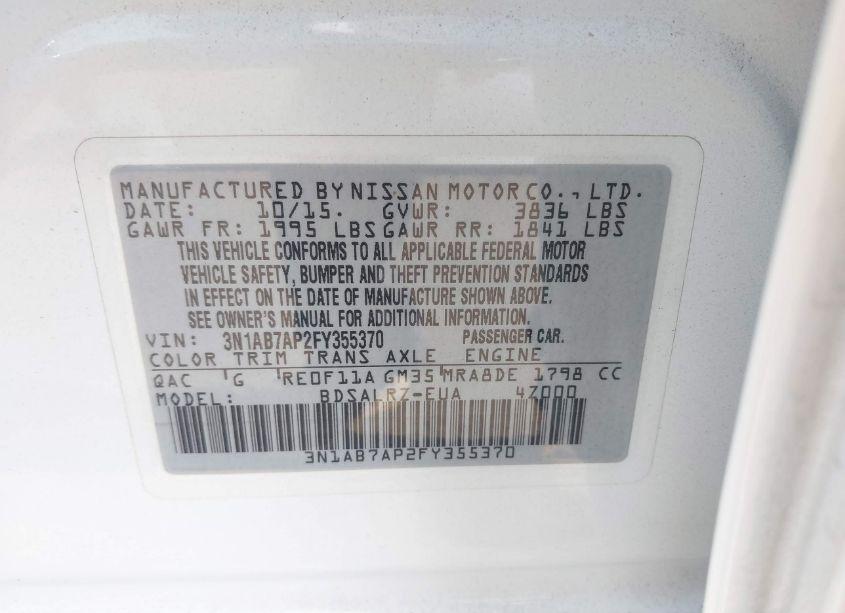 Photo 9 of 2015 Nissan Sentra SR (VIN 3N1AB7AP2FY355370)