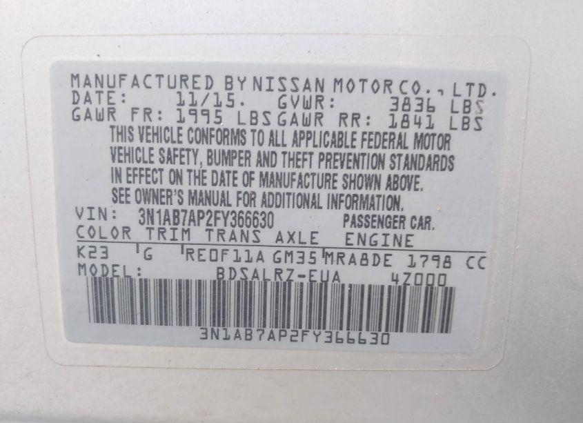Photo 9 of 2015 Nissan Sentra SR (VIN 3N1AB7AP2FY366630)