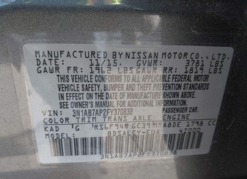 Photo 9 of 2015 Nissan Sentra S (VIN 3N1AB7AP2FY370838)