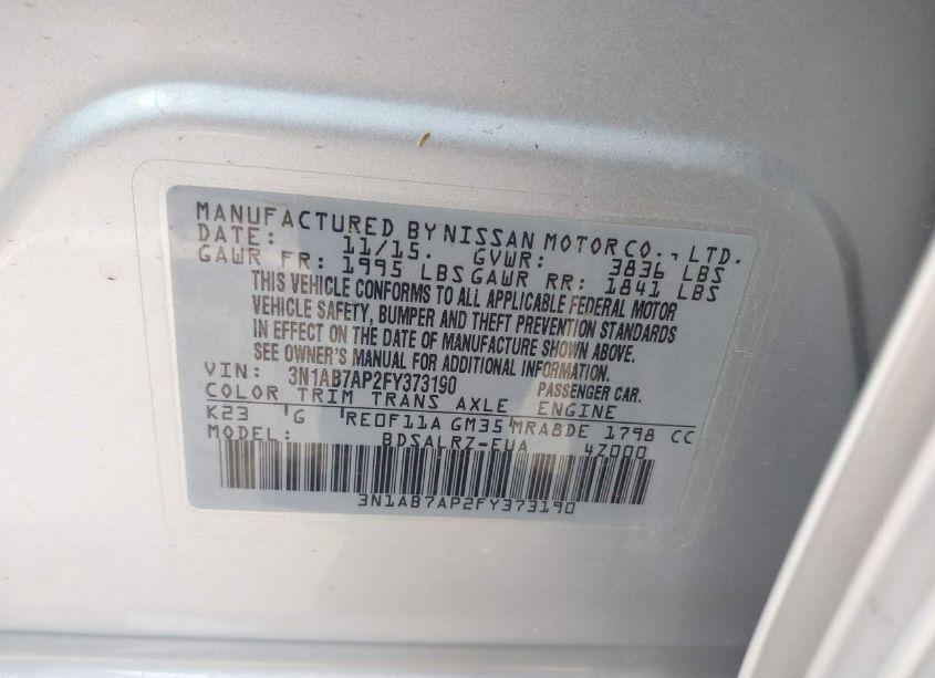 Photo 9 of 2015 Nissan Sentra SR (VIN 3N1AB7AP2FY373190)