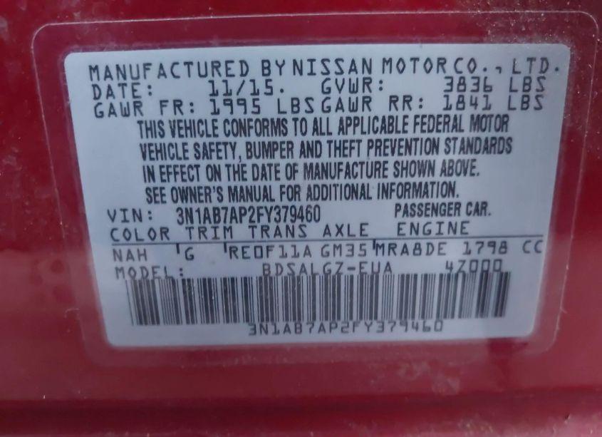 Photo 9 of 2015 Nissan Sentra SL (VIN 3N1AB7AP2FY379460)