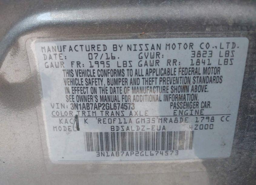 Photo 9 of 2016 Nissan Sentra SV (VIN 3N1AB7AP2GL674573)