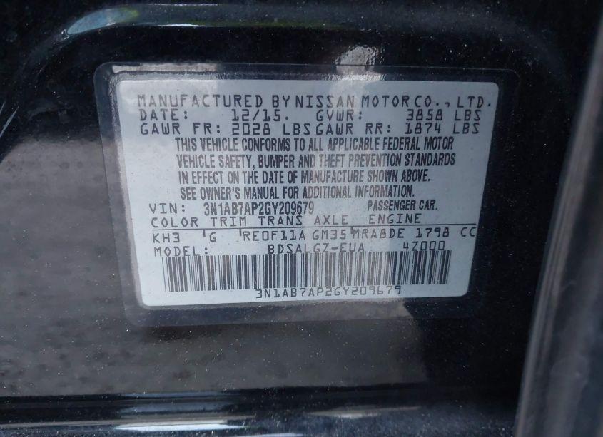 Photo 9 of 2016 Nissan Sentra SL (VIN 3N1AB7AP2GY209679)