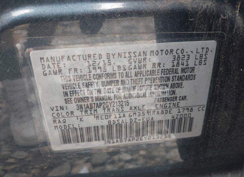 Photo 9 of 2016 Nissan Sentra SV (VIN 3N1AB7AP2GY213215)