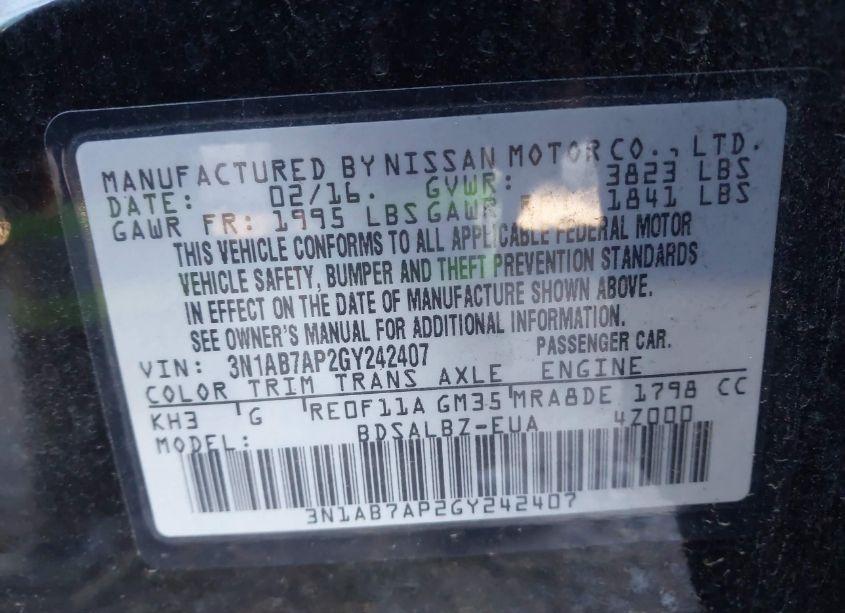 Photo 9 of 2016 Nissan Sentra S (VIN 3N1AB7AP2GY242407)