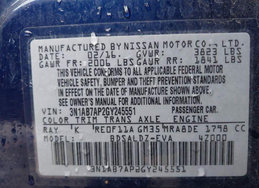 Photo 9 of 2016 Nissan Sentra SV (VIN 3N1AB7AP2GY245551)