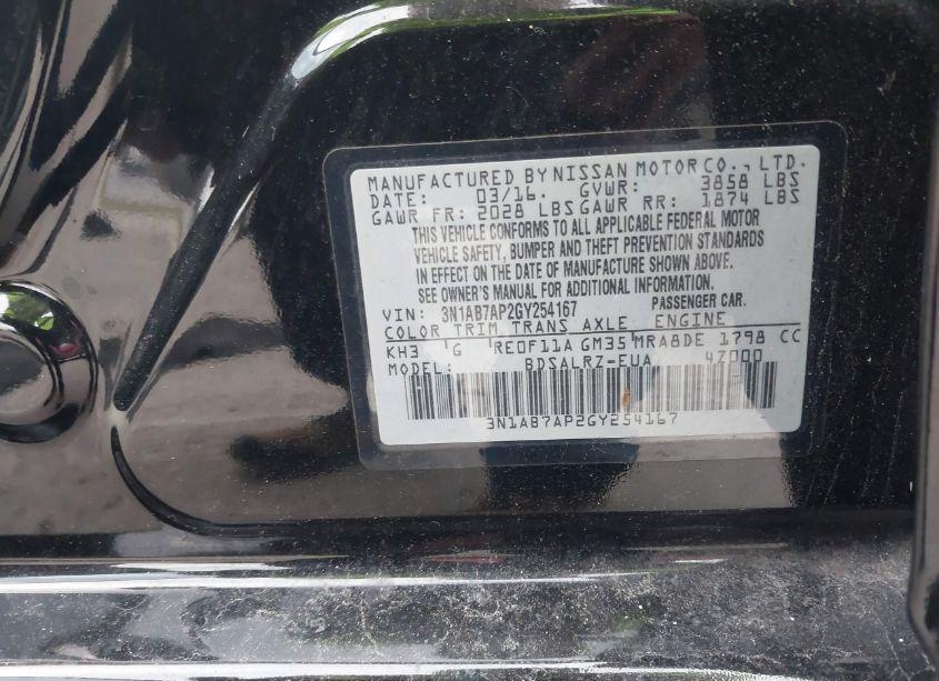 Photo 9 of 2016 Nissan Sentra SR (VIN 3N1AB7AP2GY254167)