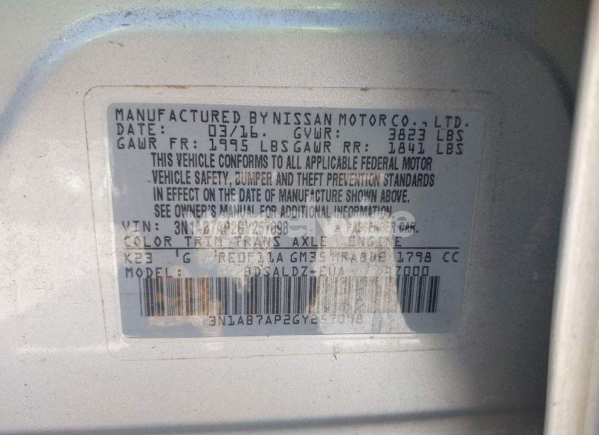 Photo 9 of 2016 Nissan Sentra SV (VIN 3N1AB7AP2GY257098)