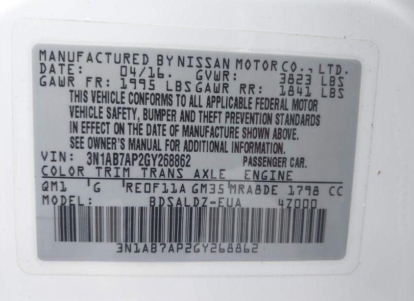 Photo 9 of 2016 Nissan Sentra SV (VIN 3N1AB7AP2GY268862)