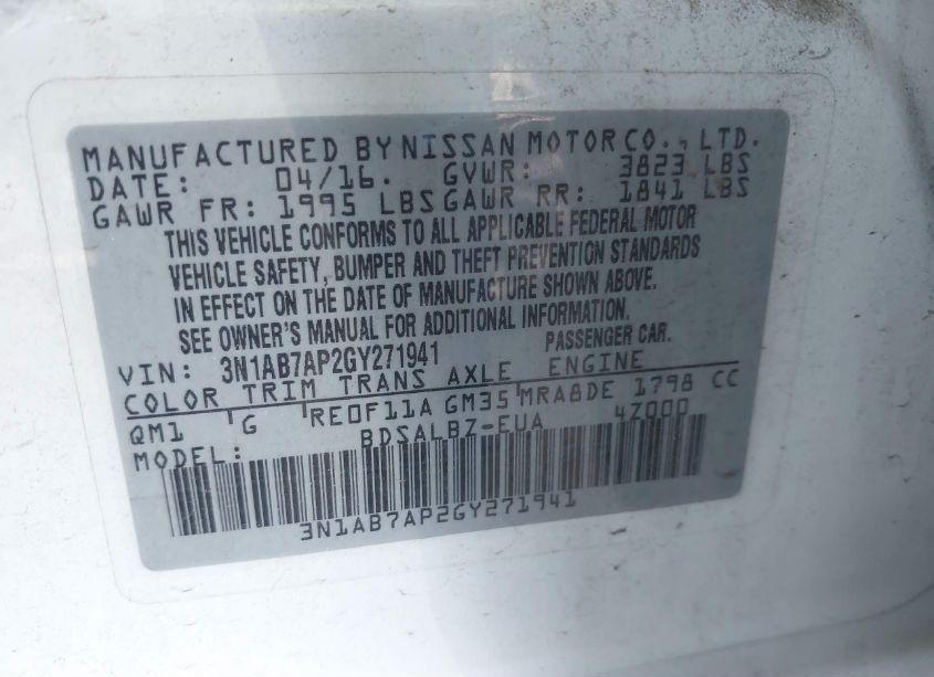 Photo 9 of 2016 Nissan Sentra S (VIN 3N1AB7AP2GY271941)