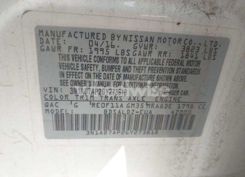 Photo 9 of 2016 Nissan Sentra SV (VIN 3N1AB7AP2GY273818)