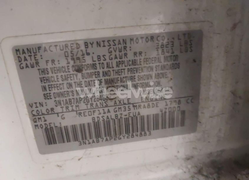 Photo 9 of 2016 Nissan Sentra FE+ S/S/SL/SR/SV (VIN 3N1AB7AP2GY284883)