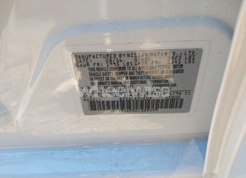 Photo 9 of 2016 Nissan Sentra SV (VIN 3N1AB7AP2GY322449)