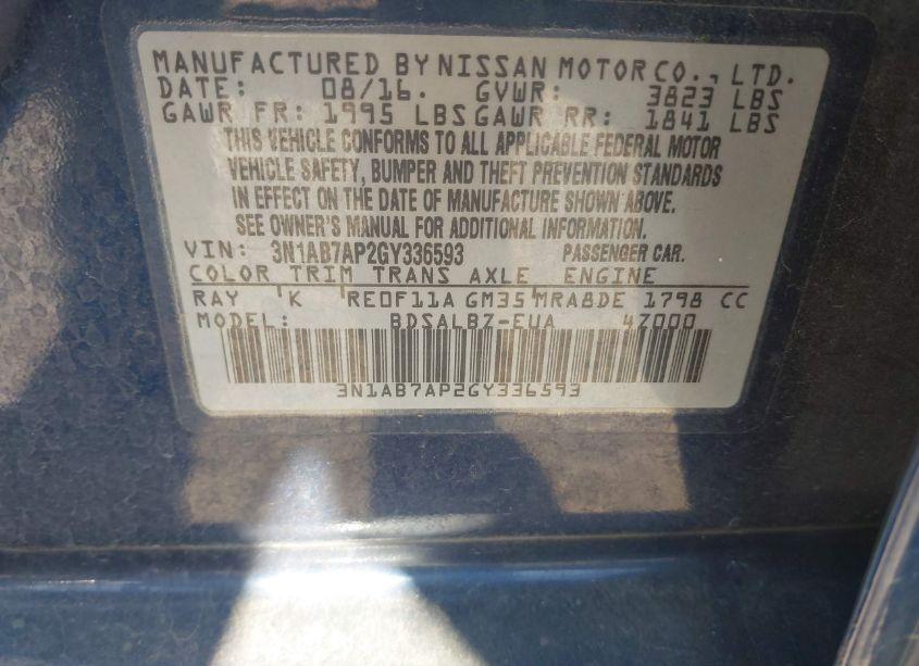 Photo 9 of 2016 Nissan Sentra S (VIN 3N1AB7AP2GY336593)