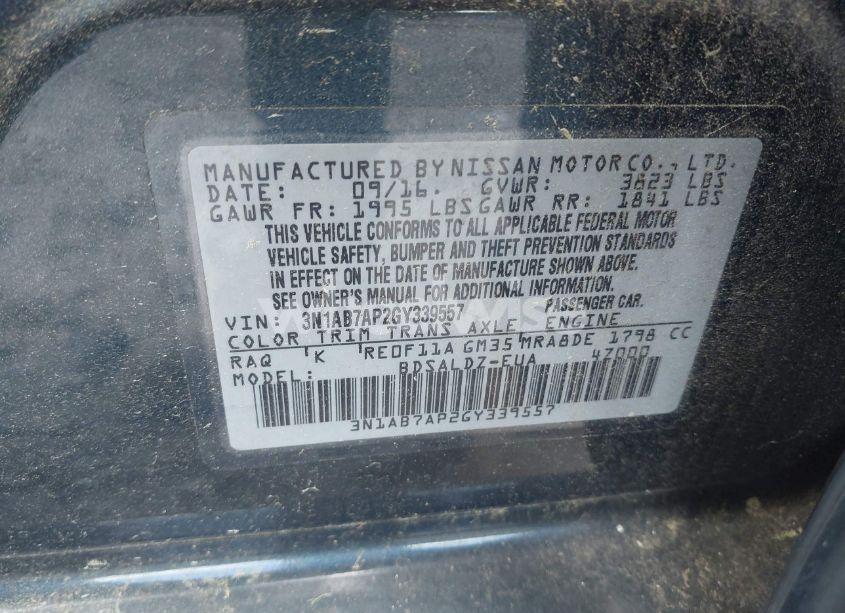 Photo 9 of 2016 Nissan Sentra SV (VIN 3N1AB7AP2GY339557)