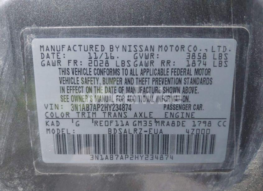 Photo 9 of 2017 Nissan Sentra SR (VIN 3N1AB7AP2HY234874)