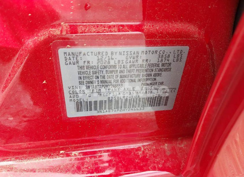 Photo 9 of 2017 Nissan Sentra SR (VIN 3N1AB7AP2HY246653)