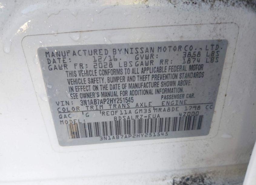 Photo 9 of 2017 Nissan Sentra SR (VIN 3N1AB7AP2HY251545)