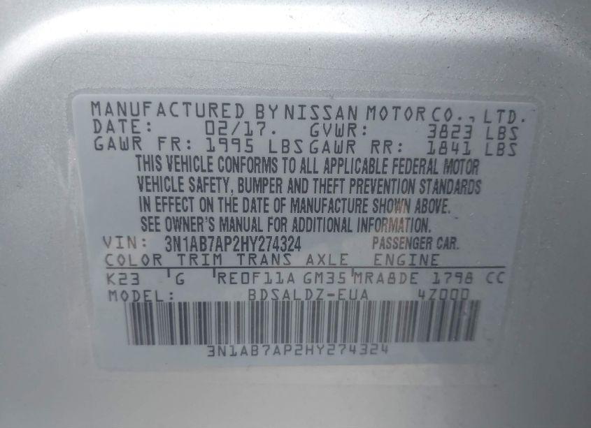 Photo 9 of 2017 Nissan Sentra SV (VIN 3N1AB7AP2HY274324)