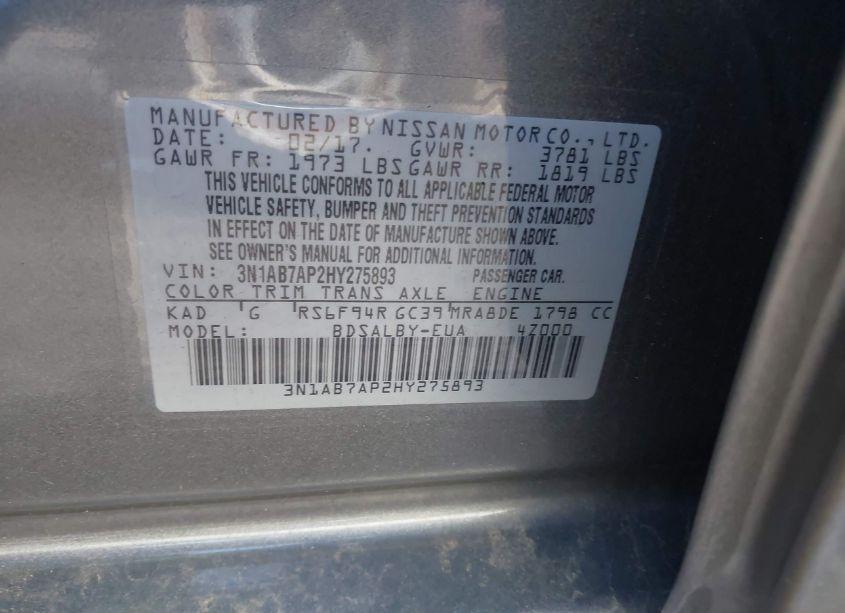 Photo 9 of 2017 Nissan Sentra S (VIN 3N1AB7AP2HY275893)