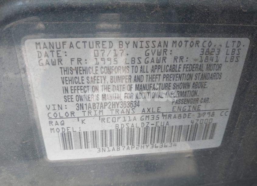 Photo 9 of 2017 Nissan Sentra SV (VIN 3N1AB7AP2HY363634)