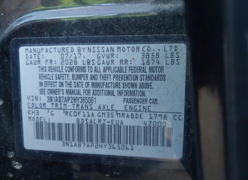 Photo 9 of 2017 Nissan Sentra SR (VIN 3N1AB7AP2HY365061)