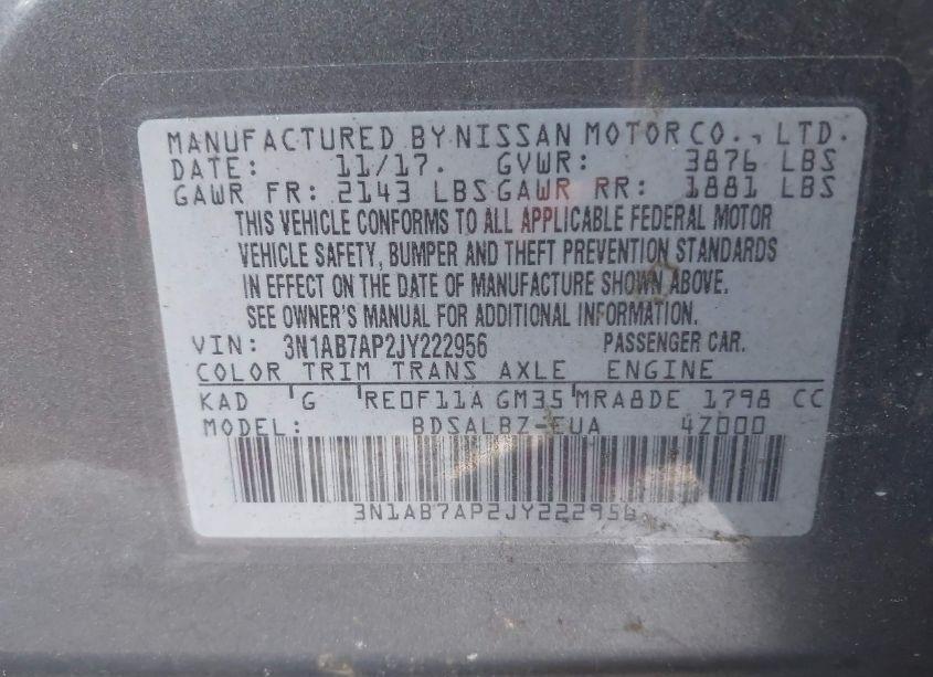 Photo 9 of 2018 Nissan Sentra S (VIN 3N1AB7AP2JY222956)